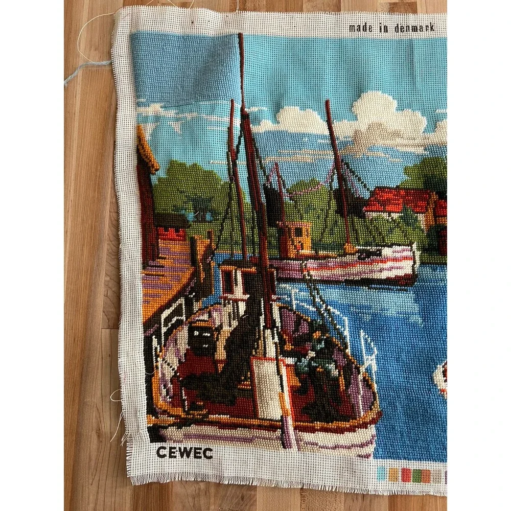 CEWEC Denmark Needlepoint Canvas C587-9 Work In Progress Boat Dock 17 x 23